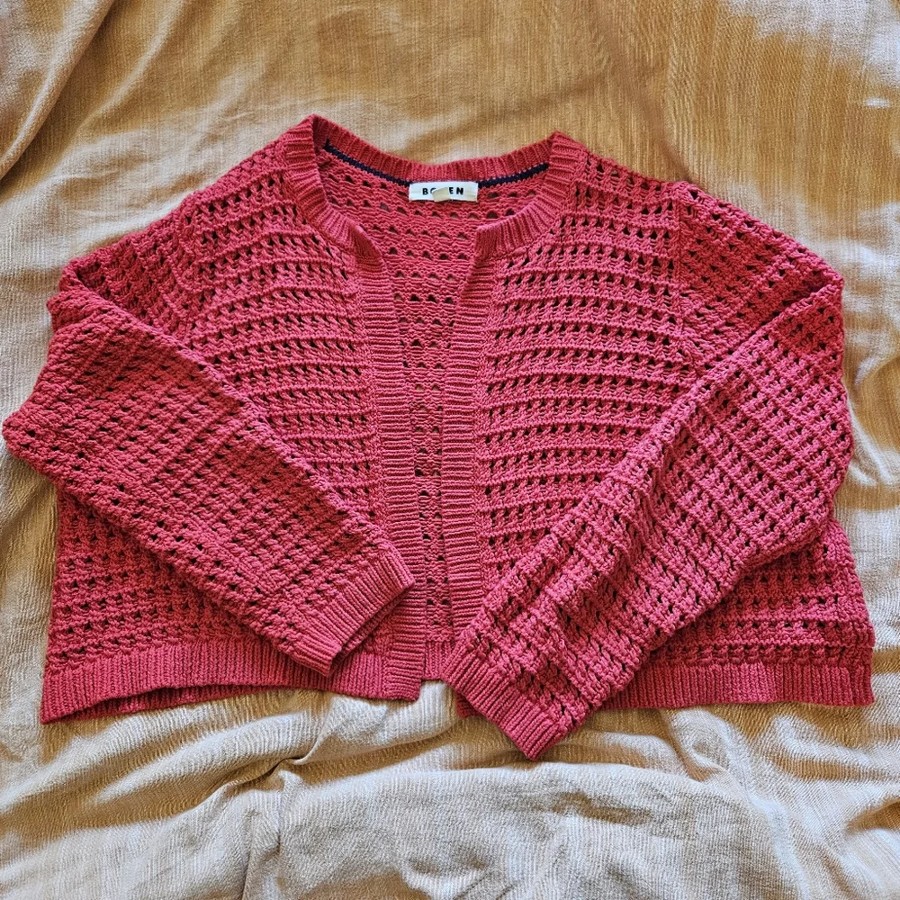 Boden Cropped Knit Cardigan Cherry Red - Picture 4 of 4